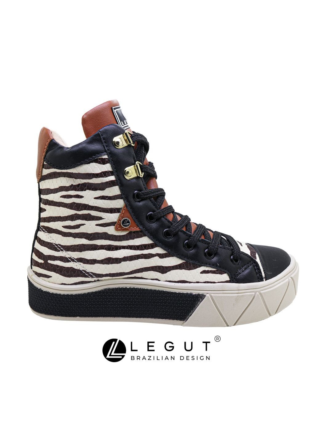 【R21090】ザ・アニマルズ Tênis Casual Urban Boot Animal Print Zebra E Preto - Legut