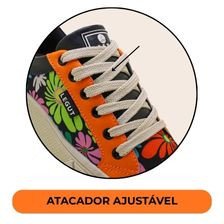 tenis casual urban flower preto e laranja legut 1det